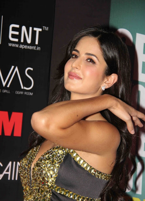 Bollywood Actress Katrina Kaif Hot Long Hair Sizzling Stills In Black Dress 11
